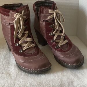 Josef Seibel Lace Up Boots in Red and Tan with Rugged Sole